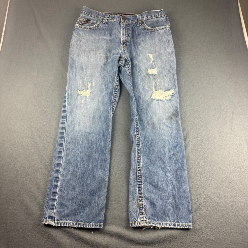 Ariat FR M4 Jeans Men's 34x32 (Fits 34x30) Blue Relaxed Boot Distressed Workwear